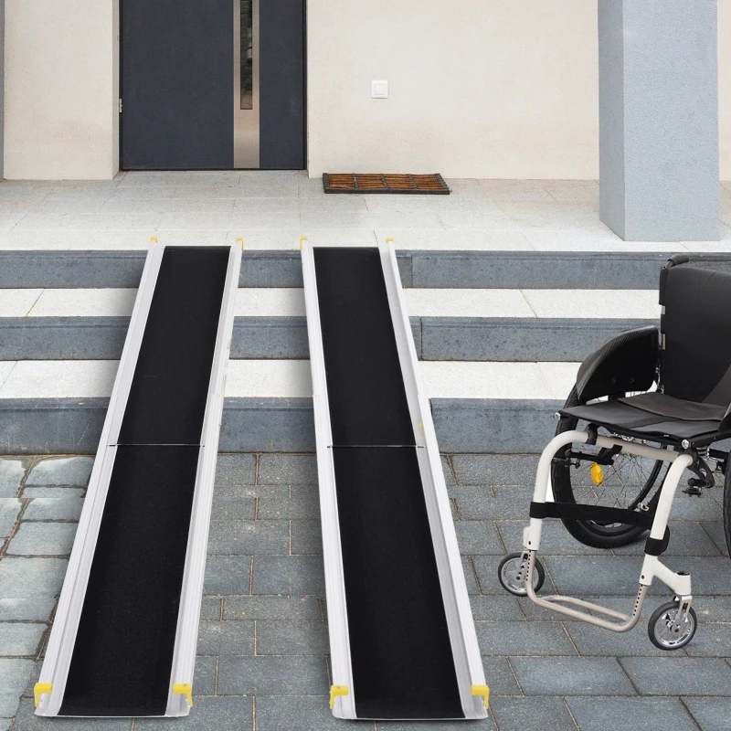 HOMCOM 6-8ft Aluminum Foldable Wheelchair Ramp Scooter Mobility Easy Access Carrier with Sturdy Telescoping Design