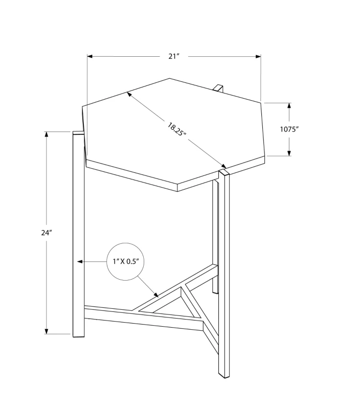 Monarch 24" Contemporary Hexagon-Shape Top Chrome Metal Base Side Accent End Table - Grey Cement-Look Finish