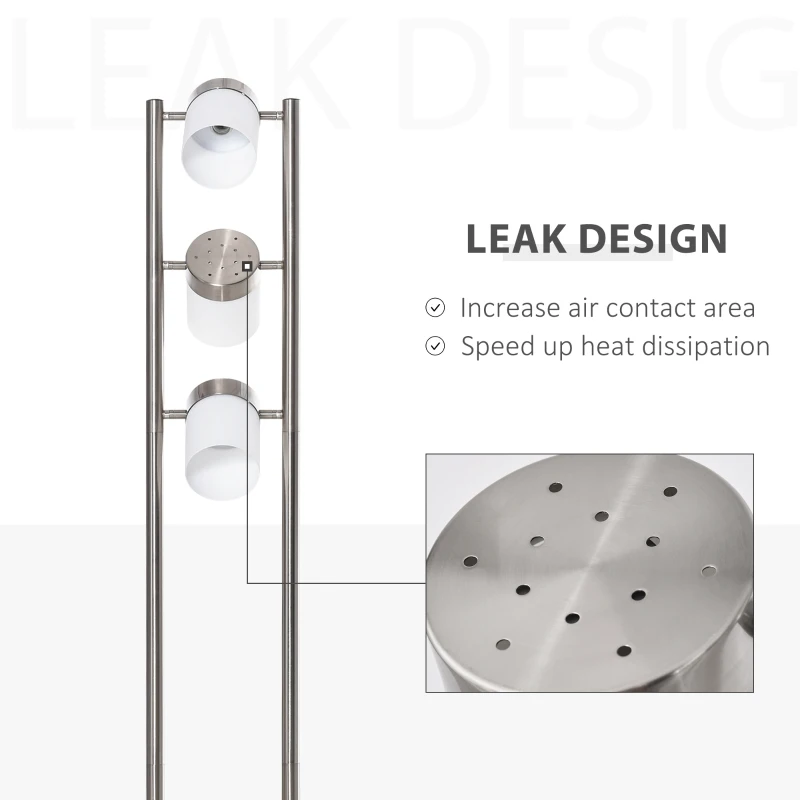 HOMCOM Floor Lamp, Modern Standing Light with 3 Rotating Lights for Living Room, Bedroom, Office, Silver
