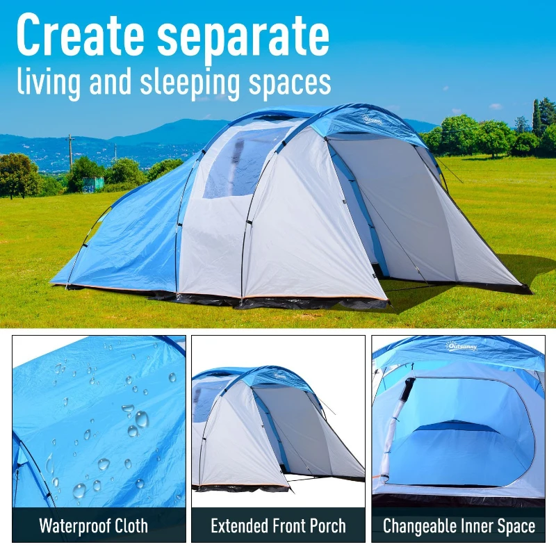 Outsunny 2-4 Person Waterproof Folding Family Camping Tent Outdoor Hiking Sleeping Dome Shelter w/ Front Porch