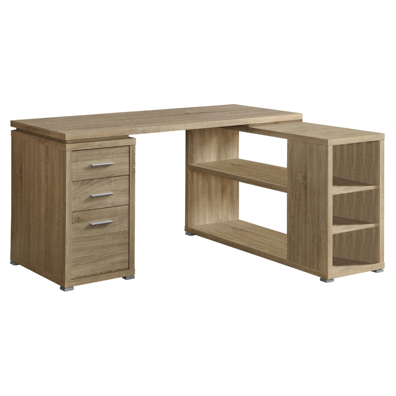 Monarch L-Shaped Contemporary Reclaimed Wood-look Computer Desk with Storage - Natural
