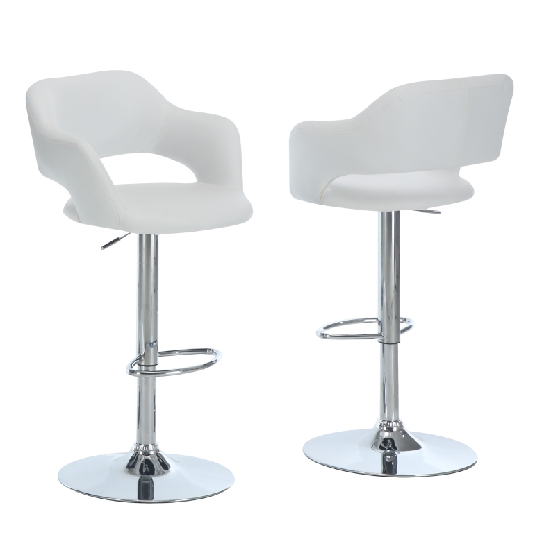 Monarch Contemporary PU Leather Curved Seat Back Chrome Base Hydraulic Lift Swivel Barstool Chair - White Finish