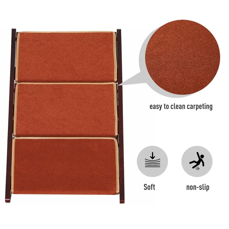 PawHut Wooden 2-in-1 Portable Folding Safety Pet Stairs / Ramp for Dogs and Cats