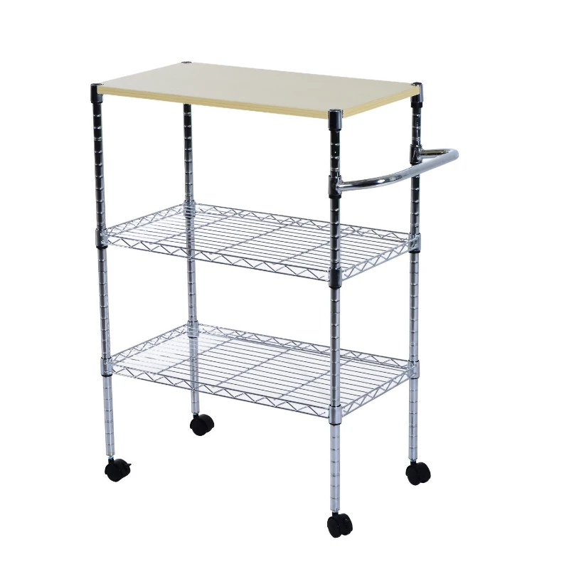 HomCom 32” Portable 3 Tier Rolling Kitchen Cart With 2 Wire Storage Shelves