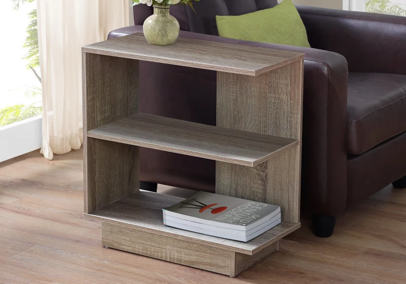 Monarch 24" Contemporary 3-Tier Wood Grain Storage Side Accent Table - Dark Taupe Finish