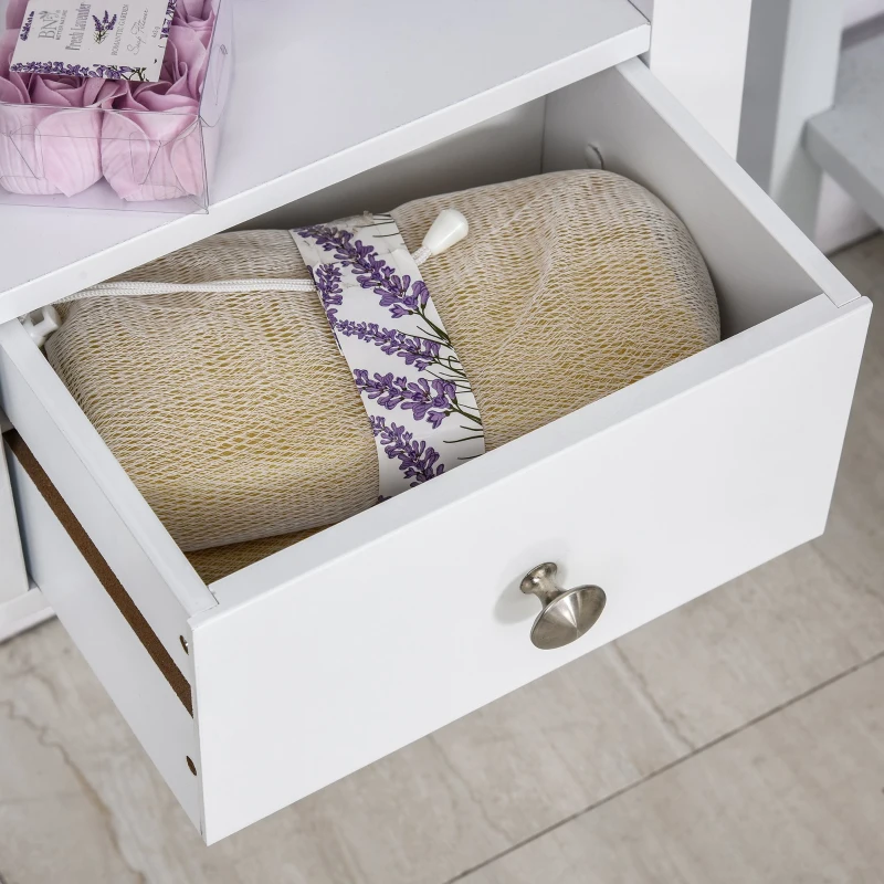 kleankin Wall Mount Bathroom Storage Rack with Open Shelves and Drawer Wooden Cabinet Organizer for Bathroom - White