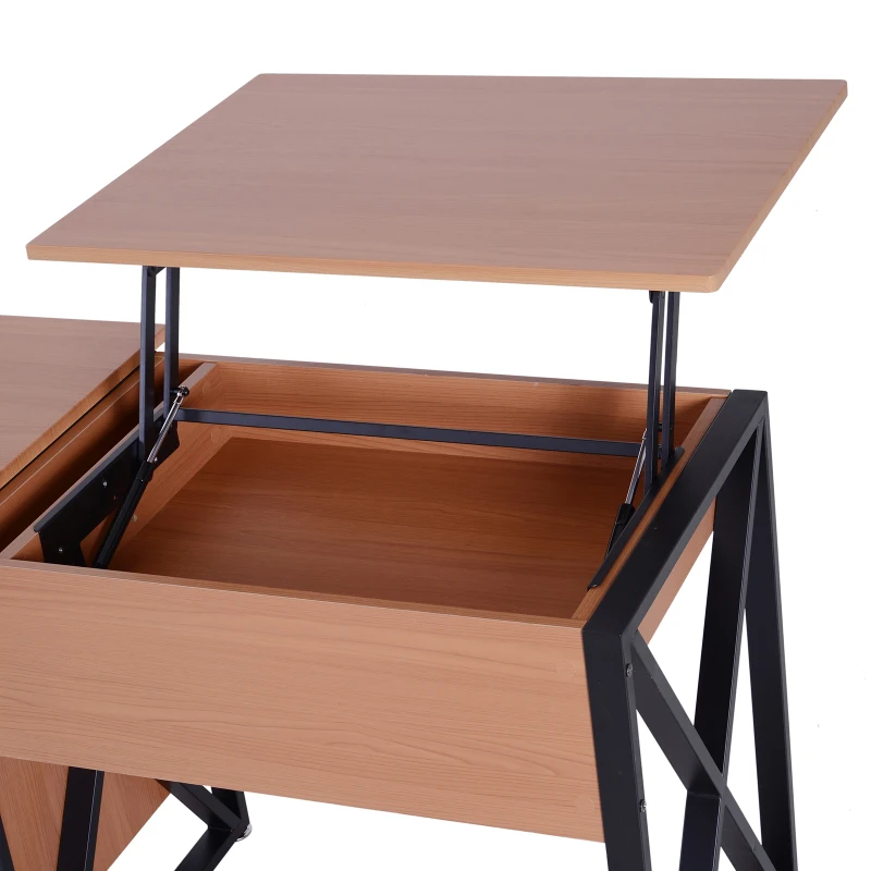 HomCom 50" Industrial Lift Top Standing Computer Desk with Storage - Black / Oak