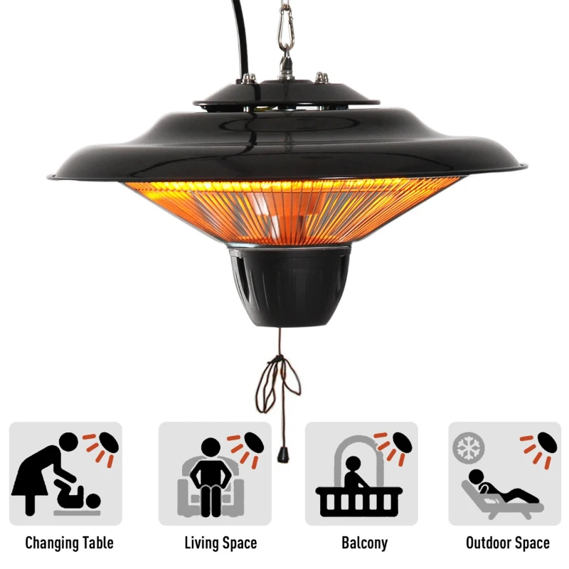 Outsunny 1500W Patio Gazebo Ceiling Mounted Patio Heater String Control with Light - Black