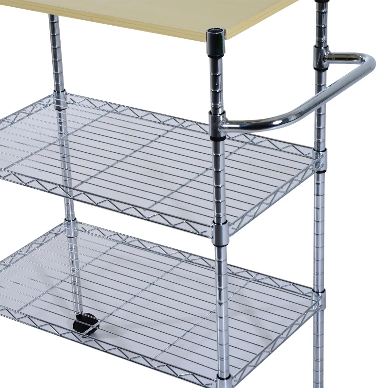HomCom 32” Portable 3 Tier Rolling Kitchen Cart With 2 Wire Storage Shelves