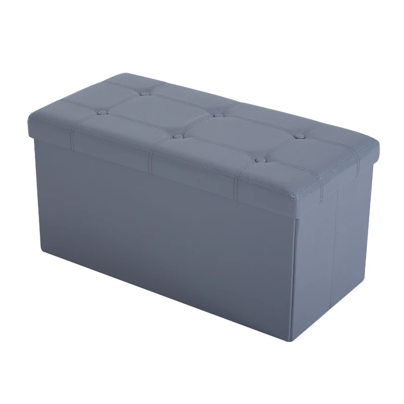 HomCom 30" Folding Tufted Storage Ottoman Bench - Gray