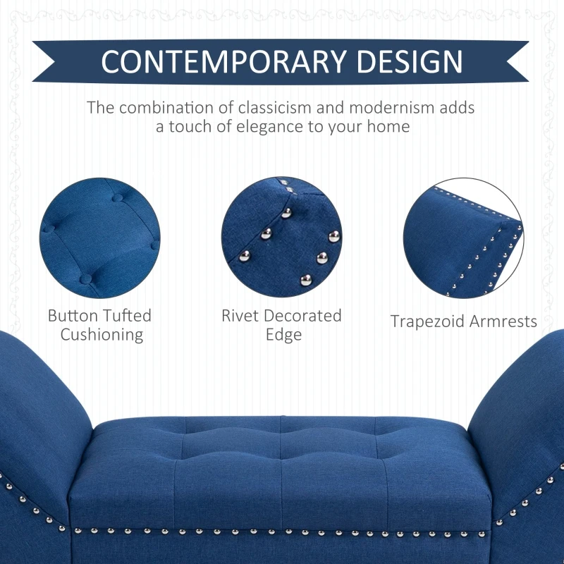 HOMCOM Modern Button Tufted Sitting Bench/Accent Fabric Upholstered Ottoman for Bedroom or Living Room, Blue