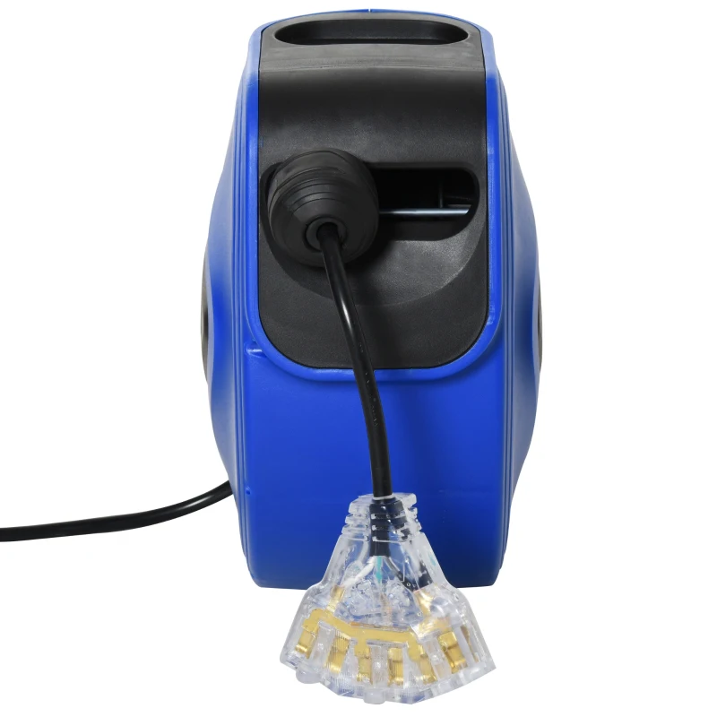 DURHAND 49ft Retractable Extension Cord Reel, Portable Power Cord with Triple Tap Connector Automatic Retract Ceiling Wall Mount Garage Garden, Blue