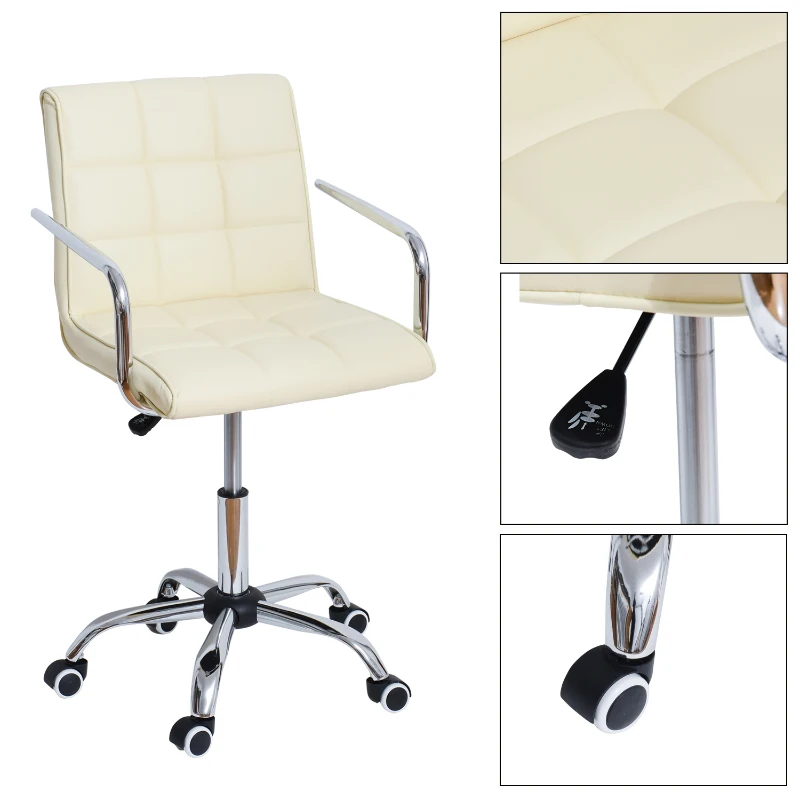 HOMCOM Modern PU Leather Midback Small Office Chair-Beige