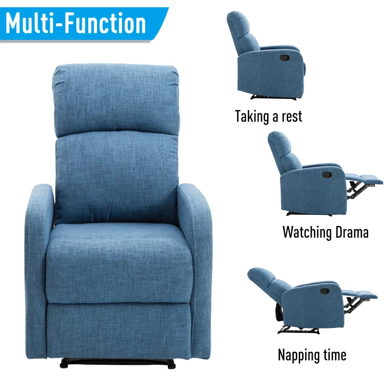 HomCom Linen Fabric Manual Recliner Lounger Chair  with Footrest - Blue