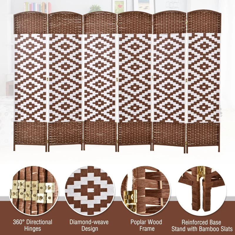 HomCom 6ft 6-Panel Diamond Weave Folding Room Divider with Freestanding Folding Screen & Stylish Wicker Material