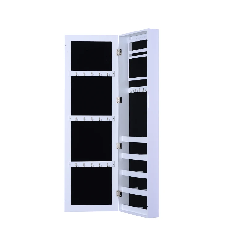 HomCom 48" Wall-Mounted Mirrored Jewelry Cabinet - White