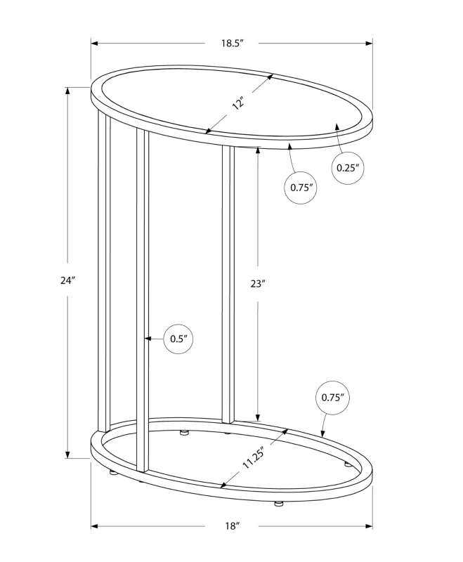 Monarch 25" Contemporary Oval Chrome Metal Base C-Shaped Side Accent Table - Mirrored Glass Top Finish