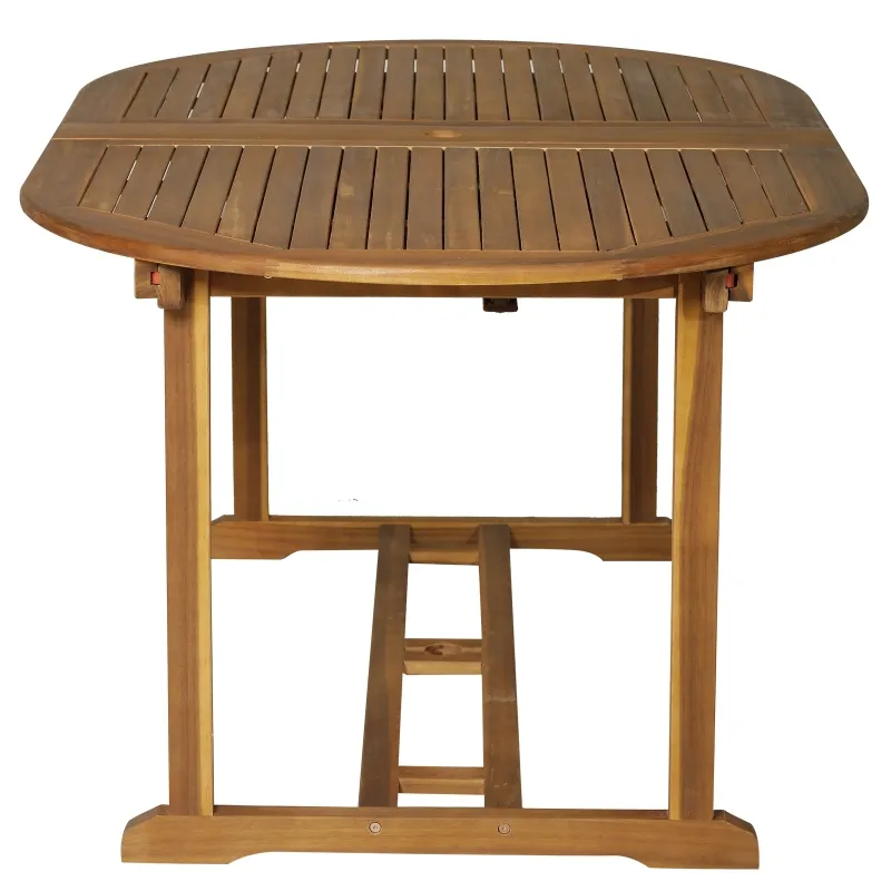 Outsunny Acacia Wood 9 Piece Extendable Oval Patio Dining Table Set