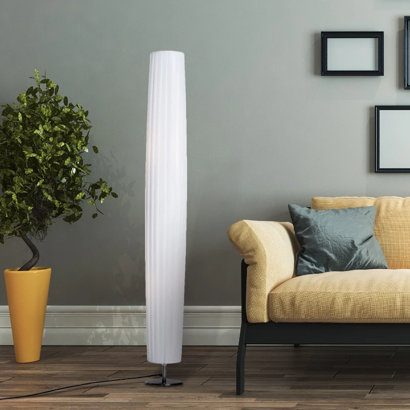 HomCom 48” Modern Free Standing Round Floor Lamp With Fabric Linen Shade - White