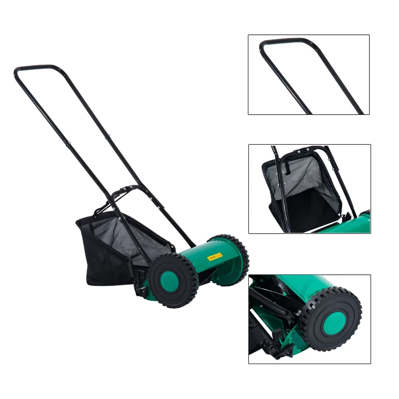 Outsunny 12" Manual Push 5-Blade Lawn Mower with Grass Catcher Bag