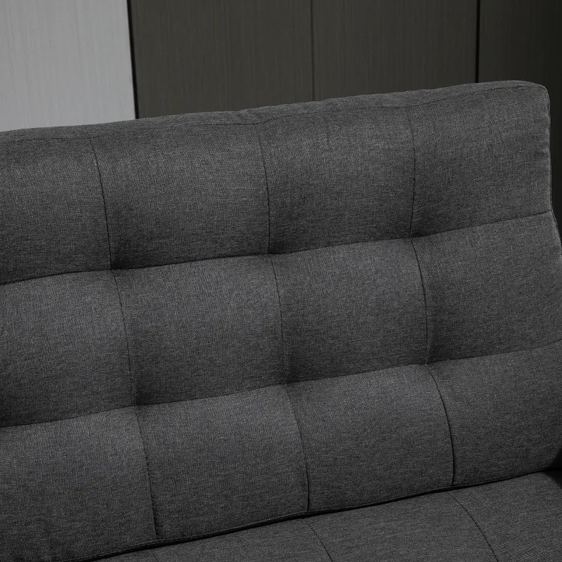 HOMCOM Linen Fabric Convertible Sofa Bed with Button Tufted Back Design, Adjustable Angles and Wood Legs, Grey