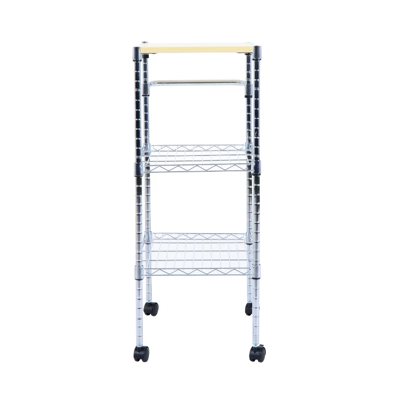HomCom 32” Portable 3 Tier Rolling Kitchen Cart With 2 Wire Storage Shelves