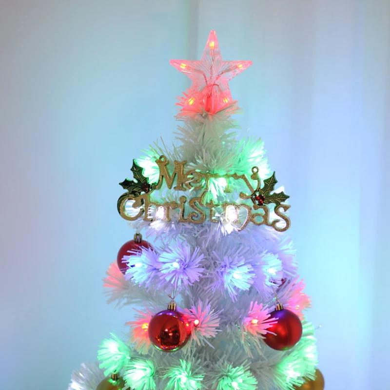 HOMCOM 6ft Tall Fir Artificial Christmas Tree with Realistic Branches, 230 Multi-Color Fiber Optic LED Lights and 230 Tips, White