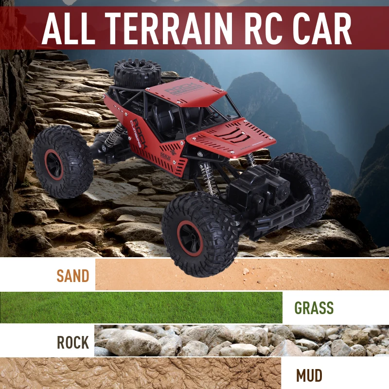 Aosom 1:16 Scale 2.4Ghz 4WD RC Rock Crawler Off-Road Electric Monster Truck - Red