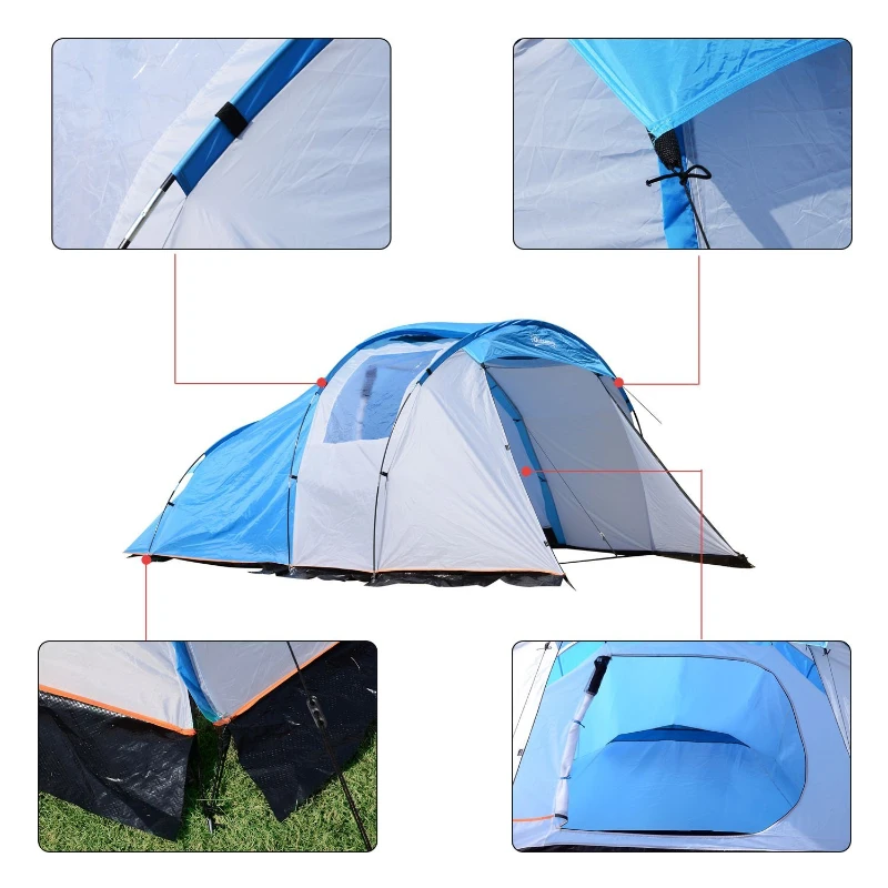 Outsunny 2-4 Person Waterproof Folding Family Camping Tent Outdoor Hiking Sleeping Dome Shelter w/ Front Porch