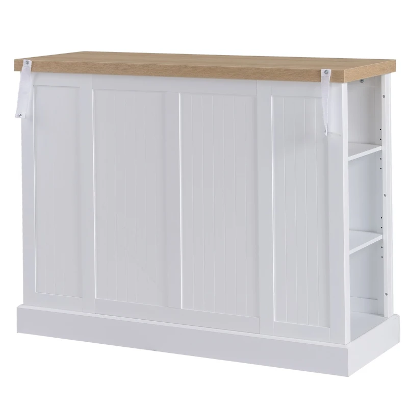 HOMCOM Fluted-Style Wooden Kitchen Island, Storage Cabinet with Drawer, Open Shelving, and Interior Shelving for Dining Room, White