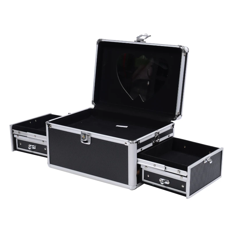 HomCom Cosmetic Train Case with Mirror - Black