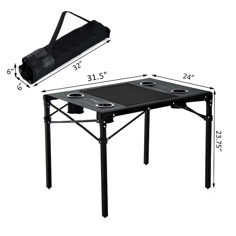 Outsunny Outdoor Folding Camping Table with Cup Holders - Black