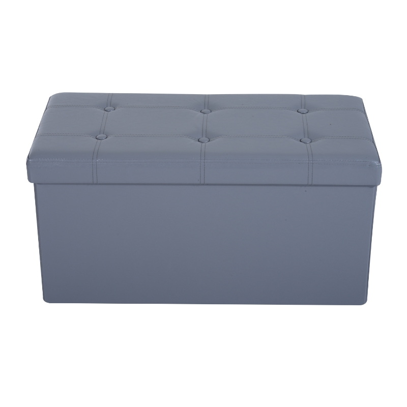 HomCom 30" Folding Tufted Storage Ottoman Bench - Gray