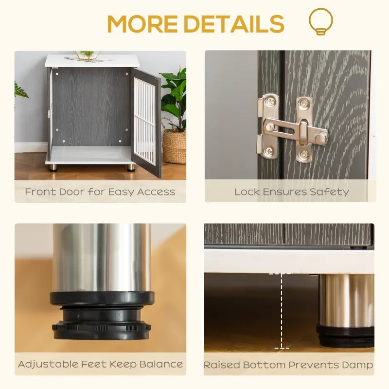 PawHut Wooden Dog Kennel, Furniture End Table with Lockable Door, Small Size Pet Crate Indoor Animal Cage, Grey