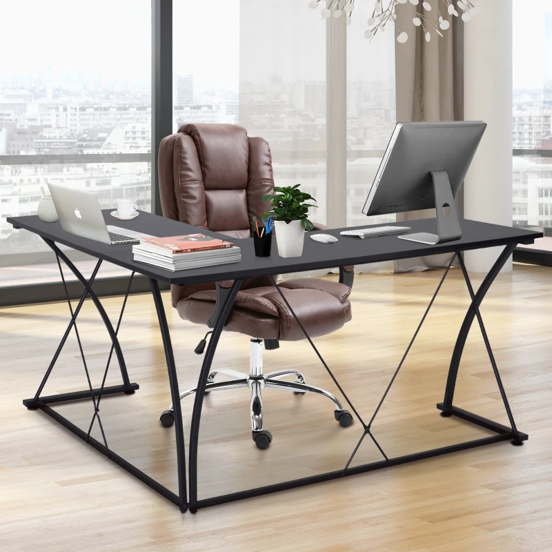Vinsetto L Shape Computer Desk Eco-Friendly Wood & Metal Corner Display Table Minimalist Easy Assembly