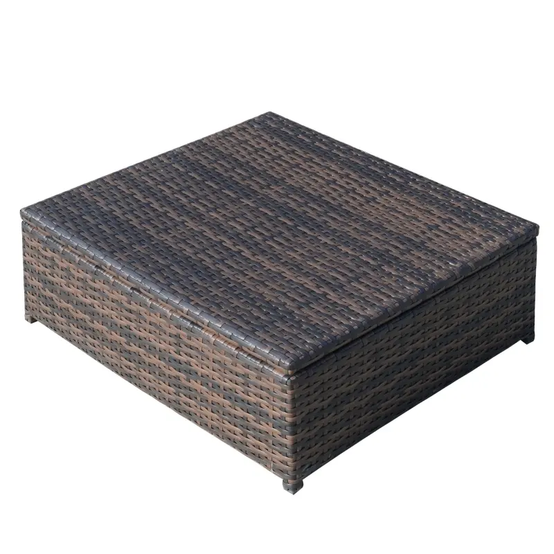 Outsunny Outdoor Patio Loveseat Set, 3 Piece PE Wicker Furniture with 2 Seats, Built-in Table, 2 Ottoman Storage Bins, All-Weather Reclining Lounge, Cushions, Brown