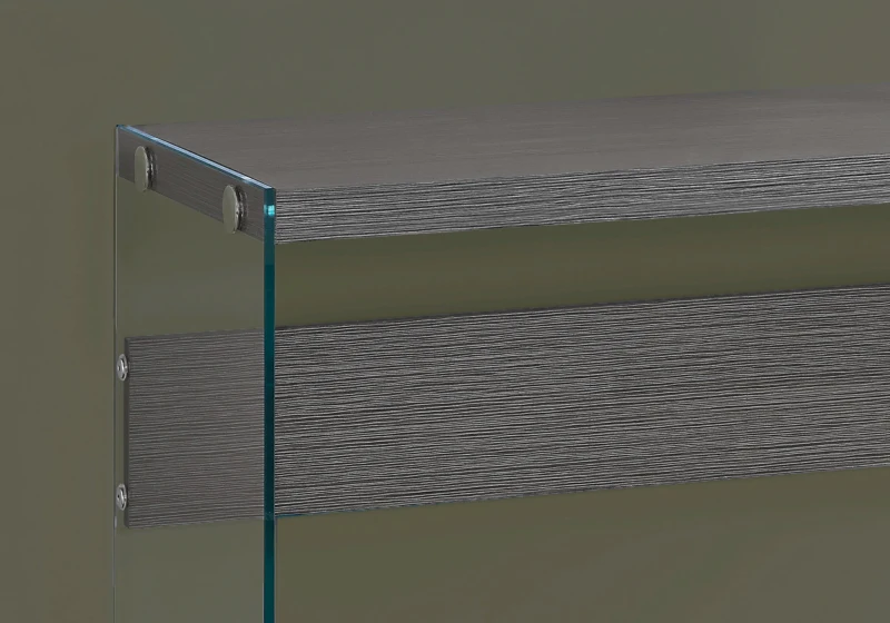 Monarch 44" Contemporary Wood Grain-Look Top Tempered Glass Base Accent Hall Console Sofa Table - Grey Finish