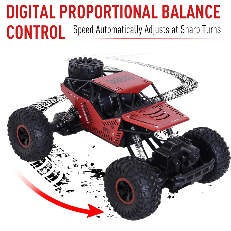 Aosom 1:16 Scale 2.4Ghz 4WD RC Rock Crawler Off-Road Electric Monster Truck - Red