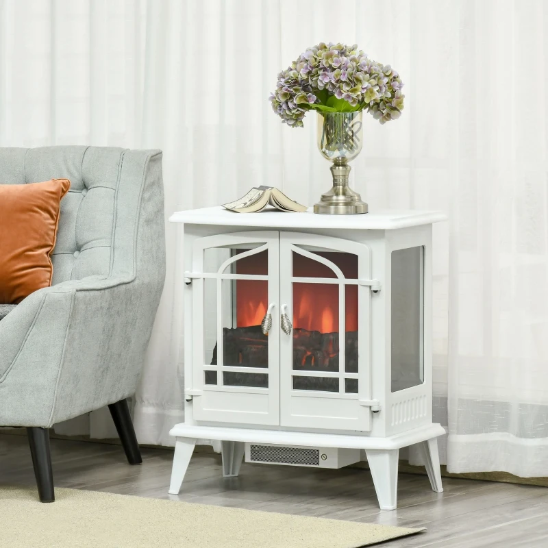 HOMCOM Electric Fireplace Heater, Freestanding Fireplace Stove with Realistic LED Log Flames and Overheating Safety Protection, 1400W, White