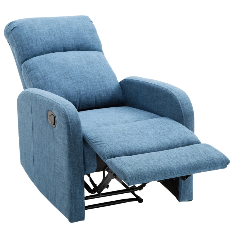 HomCom Linen Fabric Manual Recliner Lounger Chair  with Footrest - Blue