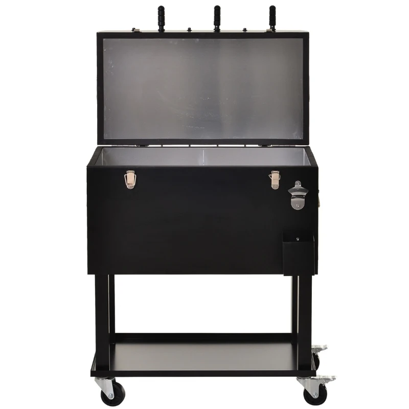 Outsunny Patio 65L Rolling Cooler Cart with Foosball Tabletop - Ice Beverage Chest for Outdoor Parties and Events