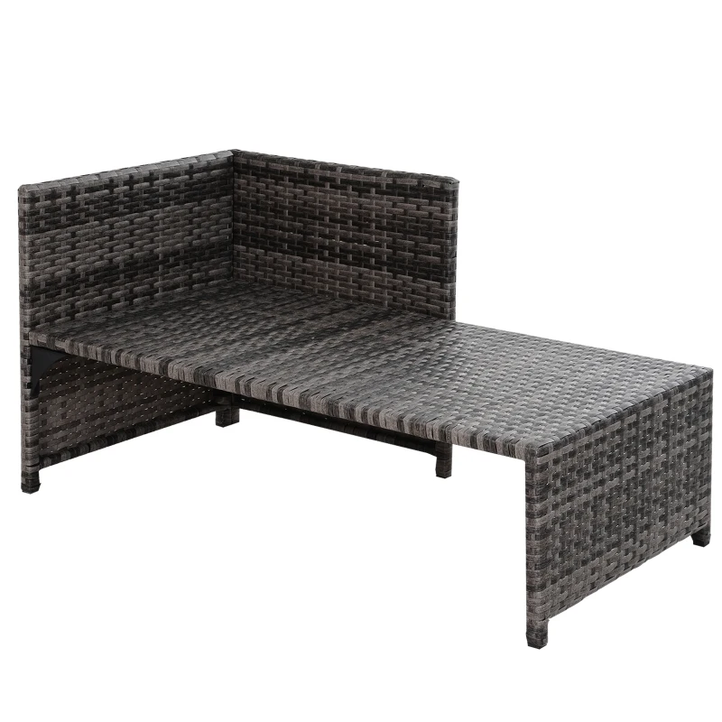 Outsunny 3 Piece Patio Furniture Set, Rattan Outdoor Sofa Set with Chaise Lounge & Loveseat, Soft Cushions, Tempered Glass Table, L-Shaped Sectional Couch, Gray