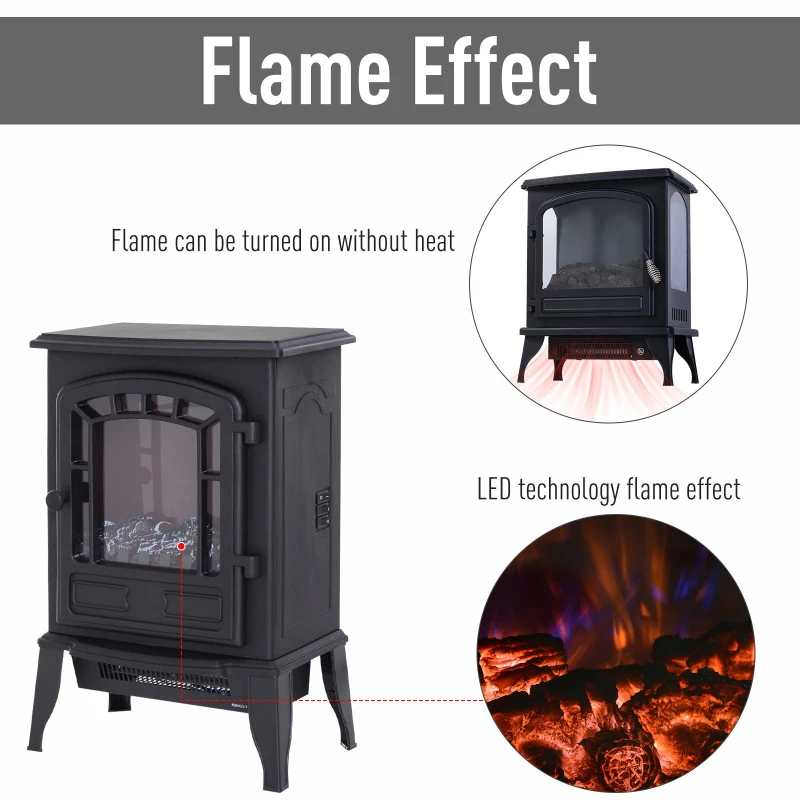 HOMCOM Freestanding Electric Fireplace Stove Space Heater Infrared Quartz LED  9.5" W 1500W Steel  Black