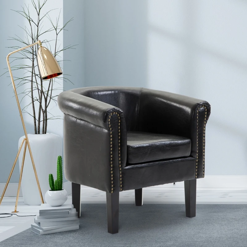 HomCom Faux Leather Traditional Club Armchair Smoking Chair - Dark Brown Black