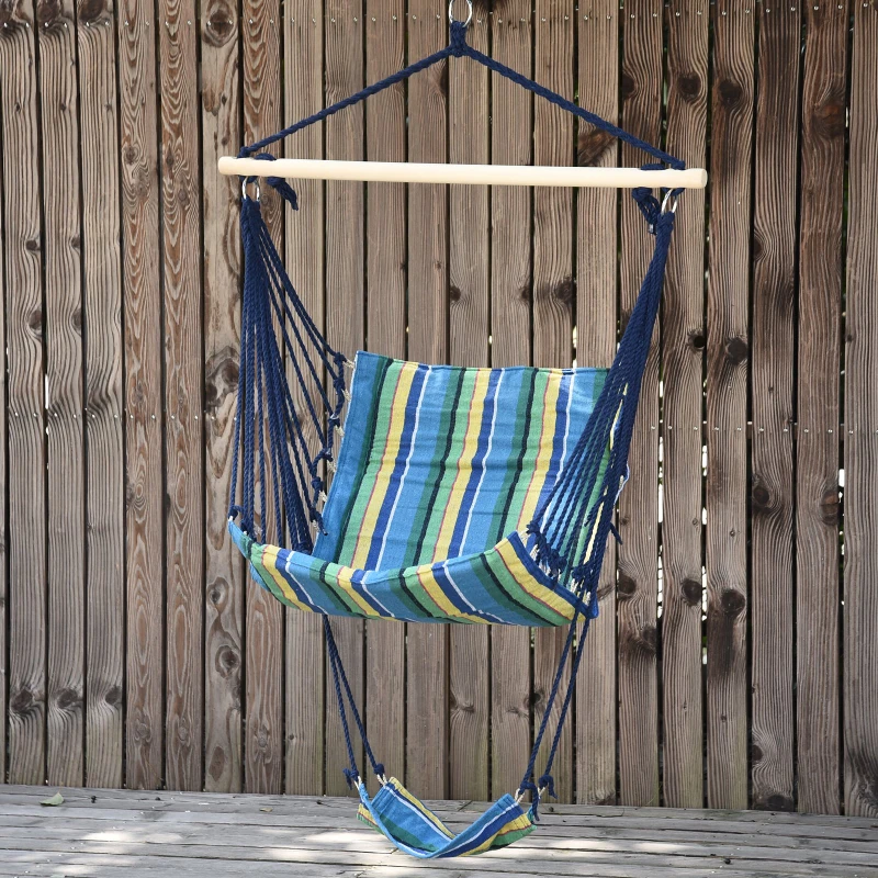 Outsunny Hanging Rope Hammock Swing Chair Seat - Blue / Yellow