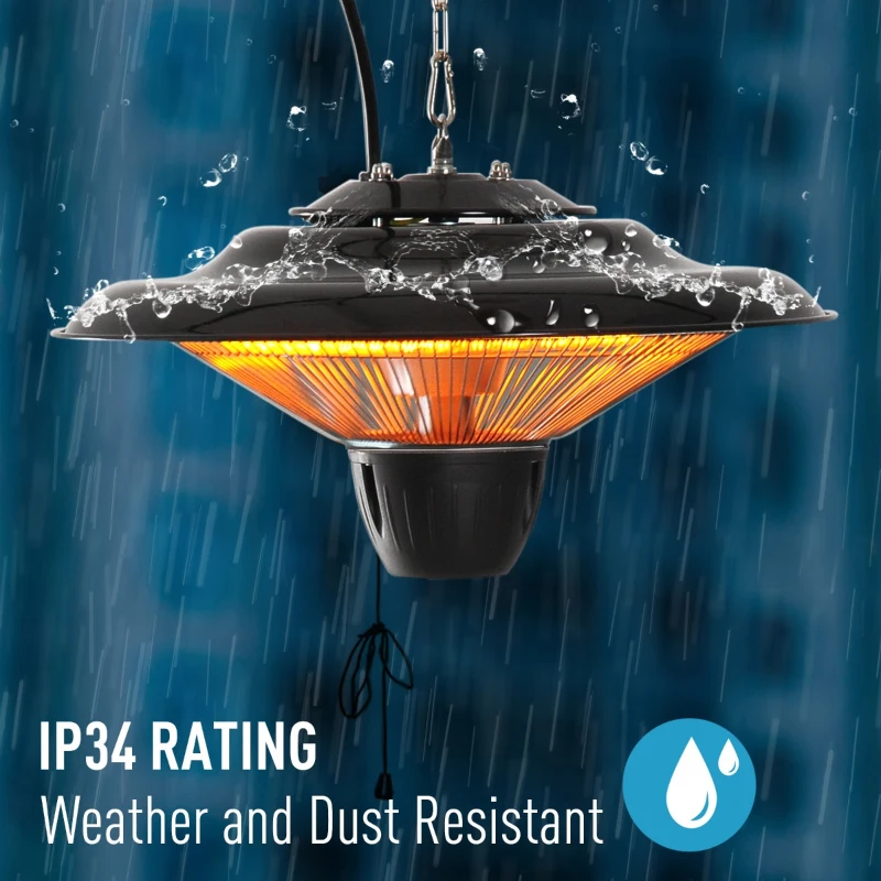 Outsunny 1500W Patio Gazebo Ceiling Mounted Patio Heater String Control with Light - Black