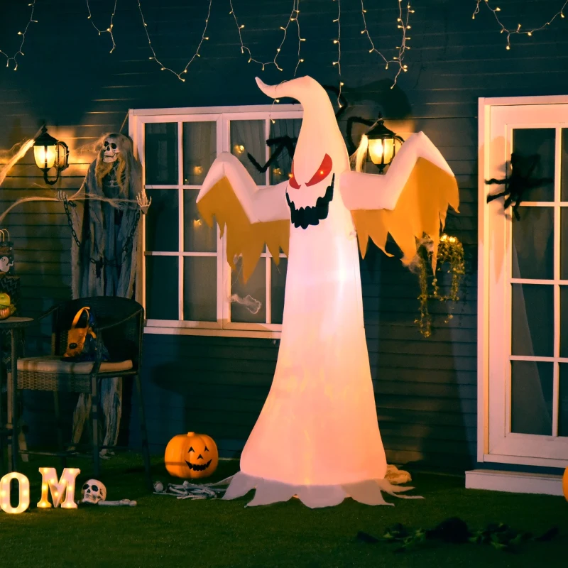 HOMCOM 8' Halloween Inflatable Ghost Yard Decoration for Indoors & Outdoors with Evil Fire Flame LED Lights