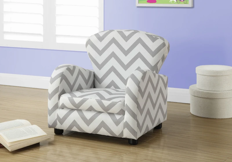 Monarch Kids' Padded Upholstered  Accent Arm Chair - Grey Chevron Pattern