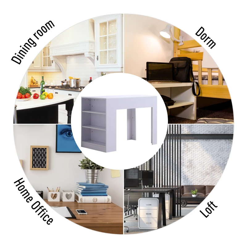 HomCom 40" Space Saving Modern Home Office Computer Desk Bookshelf Combo - White