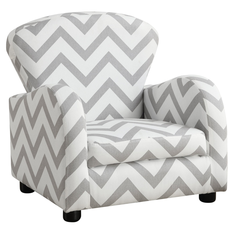Monarch Kids' Padded Upholstered Accent Arm Chair - Grey Chevron Pattern